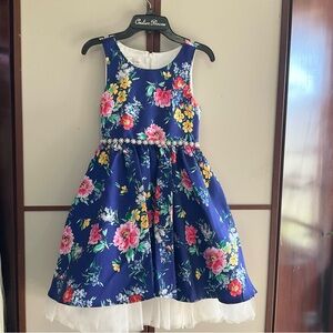 Floral Blue Kids Formal Dress